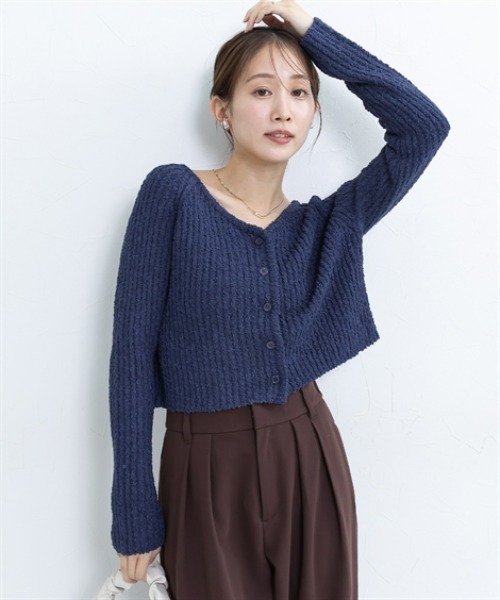 Petitjo(プッチージョ)の「小さいサイズ スラブニットカーディガン 低身長さん・小柄女性(カーディガン/ボレロ・レディース・ダークブルー/ベージュ・PL/PM/PS/PSS)」の11枚目の写真