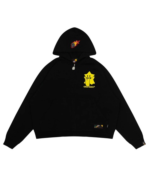 GRAF&WU(グラフアンドユー)の「A'GEM/9 × .kom 『GRAF&WU/グラフアンドユー』Solar System Planet Cute Ghost Embroidered Zip-up Hoodie /太陽系惑星 キュートゴースト 刺繍 ジップアップ パーカー(パーカー・メンズ・ブラック×レッド/マルチ/サックスブルー/ライトグレー・M/L)」の2枚目の写真