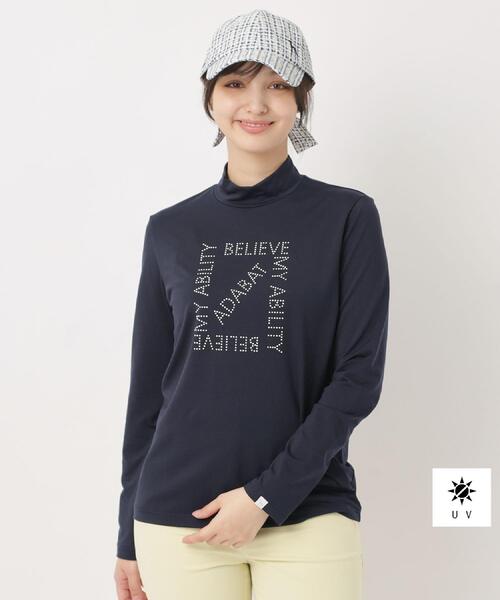 adabat(アダバット)の「【UVカット】ドットロゴプリントモックネックプルオーバー(Tシャツ/カットソー・レディース・ホワイト/ピンク/ネイビー・38/40/42)」の2枚目の写真