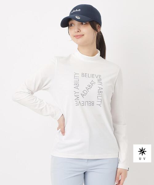 adabat(アダバット)の「【UVカット】ドットロゴプリントモックネックプルオーバー(Tシャツ/カットソー・レディース・ホワイト/ピンク/ネイビー・38/40/42)」の1枚目の写真