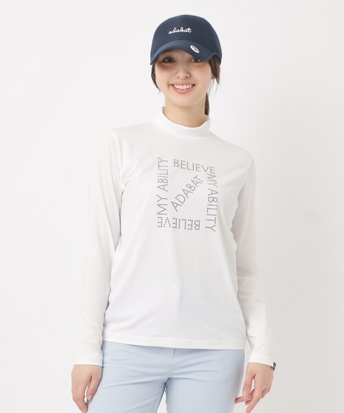 adabat(アダバット)の「【UVカット】ドットロゴプリントモックネックプルオーバー(Tシャツ/カットソー・レディース・ホワイト/ピンク/ネイビー・38/40/42)」の4枚目の写真
