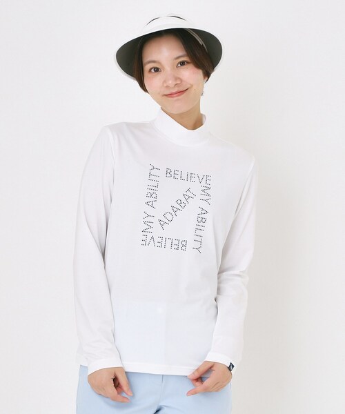 adabat(アダバット)の「【UVカット】ドットロゴプリントモックネックプルオーバー(Tシャツ/カットソー・レディース・ホワイト/ピンク/ネイビー・38/40/42)」の7枚目の写真