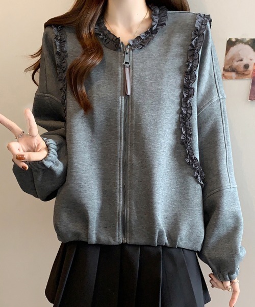 フリル付きジップアップジャケット（ブルゾン）｜ONEP STAR（ワンピ