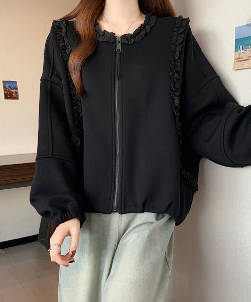 セール】フリル付きジップアップジャケット（ブルゾン）｜ONEP STAR