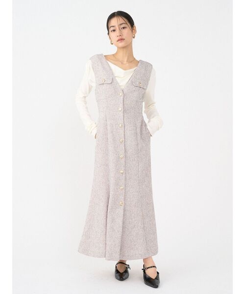 LAGUNAMOON(ラグナムーン)の「フラップボタンツィードジャンパースカート(ワンピース・レディース・ブラック/アイボリー・MEDIUM/SMALL)」の3枚目の写真