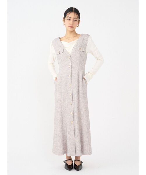 LAGUNAMOON(ラグナムーン)の「フラップボタンツィードジャンパースカート(ワンピース・レディース・ブラック/アイボリー・MEDIUM/SMALL)」の4枚目の写真