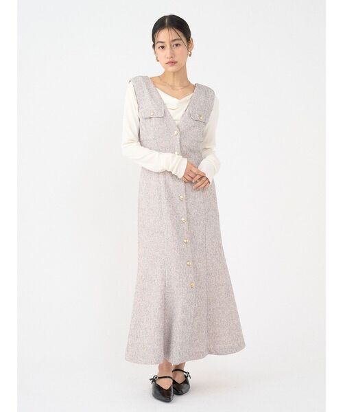 LAGUNAMOON(ラグナムーン)の「フラップボタンツィードジャンパースカート(ワンピース・レディース・ブラック/アイボリー・MEDIUM/SMALL)」の6枚目の写真