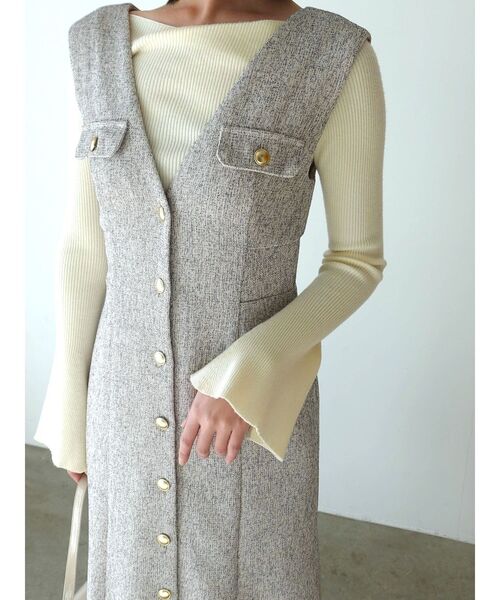 LAGUNAMOON(ラグナムーン)の「フラップボタンツィードジャンパースカート(ワンピース・レディース・ブラック/アイボリー・MEDIUM/SMALL)」の7枚目の写真