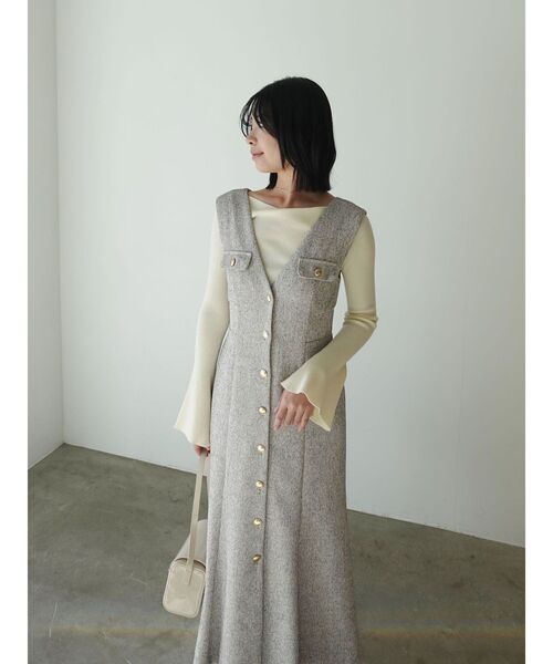 LAGUNAMOON(ラグナムーン)の「フラップボタンツィードジャンパースカート(ワンピース・レディース・ブラック/アイボリー・MEDIUM/SMALL)」の9枚目の写真