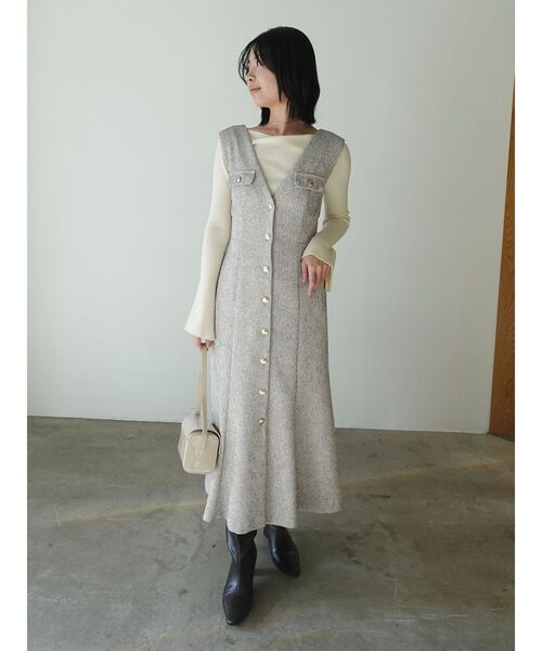 LAGUNAMOON(ラグナムーン)の「フラップボタンツィードジャンパースカート(ワンピース・レディース・ブラック/アイボリー・MEDIUM/SMALL)」の10枚目の写真