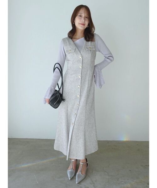 LAGUNAMOON(ラグナムーン)の「フラップボタンツィードジャンパースカート(ワンピース・レディース・ブラック/アイボリー・MEDIUM/SMALL)」の13枚目の写真