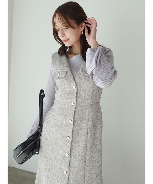 LAGUNAMOON(ラグナムーン)の「フラップボタンツィードジャンパースカート(ワンピース・レディース・ブラック/アイボリー・MEDIUM/SMALL)」の14枚目の写真