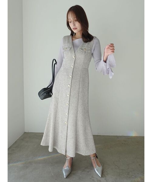 LAGUNAMOON(ラグナムーン)の「フラップボタンツィードジャンパースカート(ワンピース・レディース・ブラック/アイボリー・MEDIUM/SMALL)」の15枚目の写真