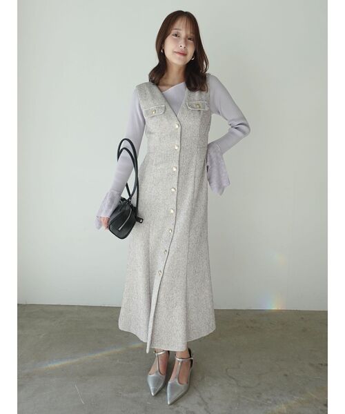 LAGUNAMOON(ラグナムーン)の「フラップボタンツィードジャンパースカート(ワンピース・レディース・ブラック/アイボリー・MEDIUM/SMALL)」の16枚目の写真