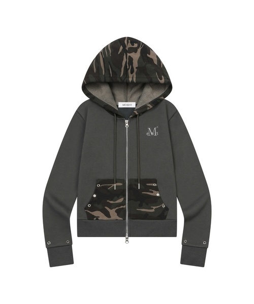 パイツセットアップカモポイントクロップフードジップアップ