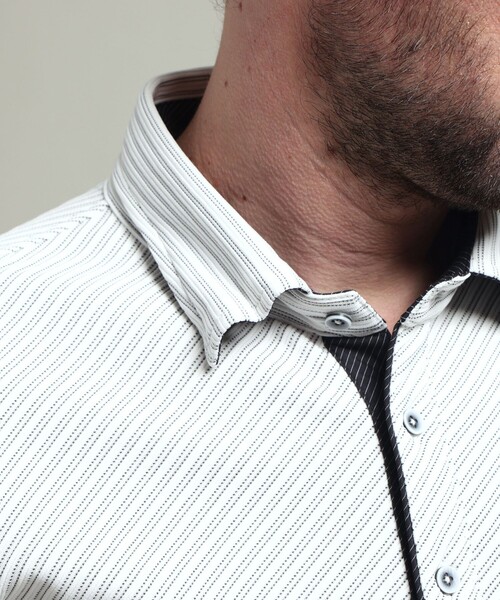 HIDEAWAYS NICOLE（ハイダウェイニコル）の「【HIDEAWAYS BLACK】ブライトタックバイヤスレギュラーカラーシャツ（シャツ/ブラウス・メンズ・ブラック/ホワイト・M/L/XL）」の9枚目の写真