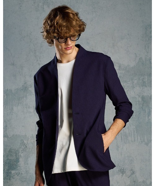 wjk(ダヴルジェイケイ)の「solid collar single jacket(テーラードジャケット・メンズ・ブラック/ネイビー・SMALL/MEDIUM/LARGE/X-LARGE)」の2枚目の写真