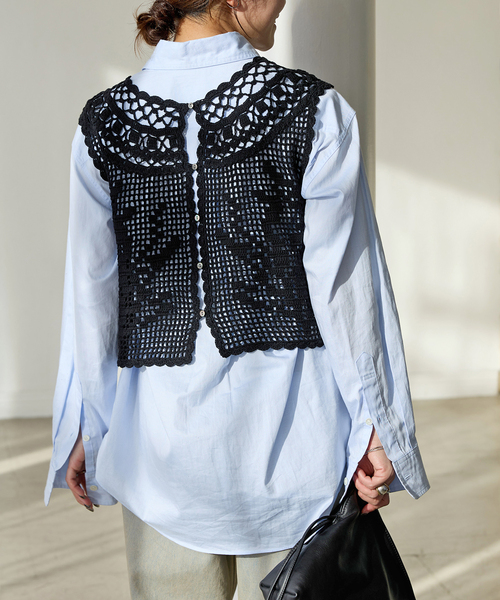 JOURNAL STANDARD（ジャーナルスタンダード）の「CROCHET VEST（ベスト・レディース・ブラック/ホワイト×ホワイト・FREE）」の5枚目の写真