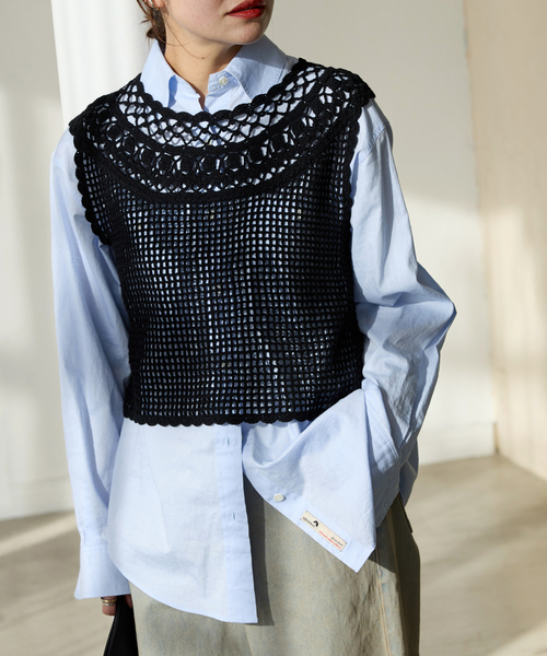 JOURNAL STANDARD（ジャーナルスタンダード）の「CROCHET VEST（ベスト・レディース・ブラック/ホワイト×ホワイト・FREE）」の6枚目の写真