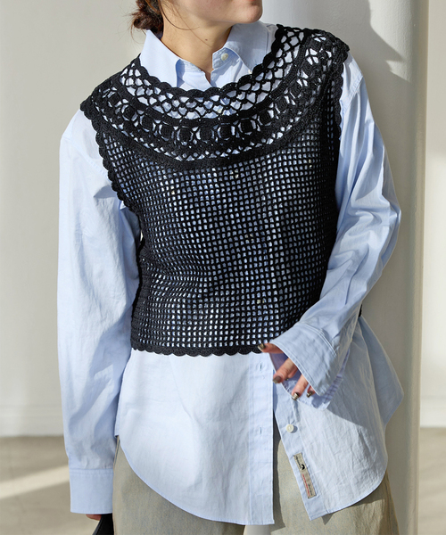 JOURNAL STANDARD（ジャーナルスタンダード）の「CROCHET VEST（ベスト・レディース・ブラック/ホワイト×ホワイト・FREE）」の7枚目の写真