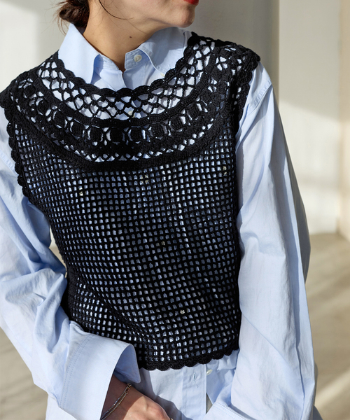 JOURNAL STANDARD（ジャーナルスタンダード）の「CROCHET VEST（ベスト・レディース・ブラック/ホワイト×ホワイト・FREE）」の8枚目の写真
