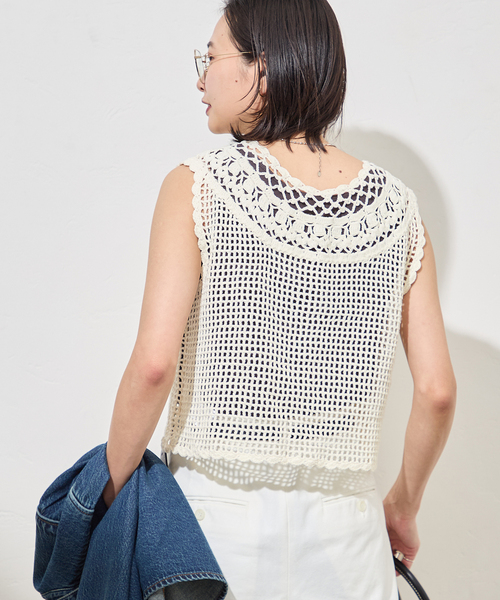 JOURNAL STANDARD（ジャーナルスタンダード）の「CROCHET VEST（ベスト・レディース・ブラック/ホワイト×ホワイト・FREE）」の14枚目の写真
