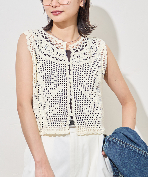JOURNAL STANDARD（ジャーナルスタンダード）の「CROCHET VEST（ベスト・レディース・ブラック/ホワイト×ホワイト・FREE）」の15枚目の写真