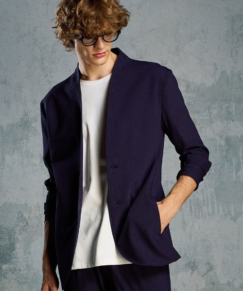 mj11359- solid collar single jacket ノーカラージャケット(2090 pe51i)