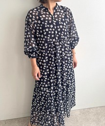 【ペチキャミワンピ付き】ラメシフォンフラワーワンピース
