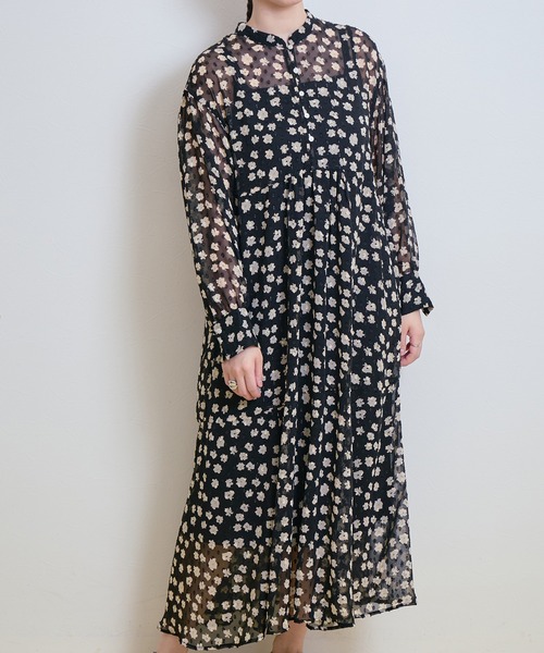 LHELBIE（レルビエ）の「【ペチキャミワンピ付き】ラメシフォンフラワーワンピース（ワンピース・レディース・ネイビー/ブラック・M）」の17枚目の写真