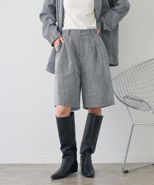 NOGLE(ノグル)の「【NOGLE/ノグル】リネンヘリンボーンショートパンツ(その他パンツ・レディース・ベージュ/ブラック・FREE)」の1枚目の写真
