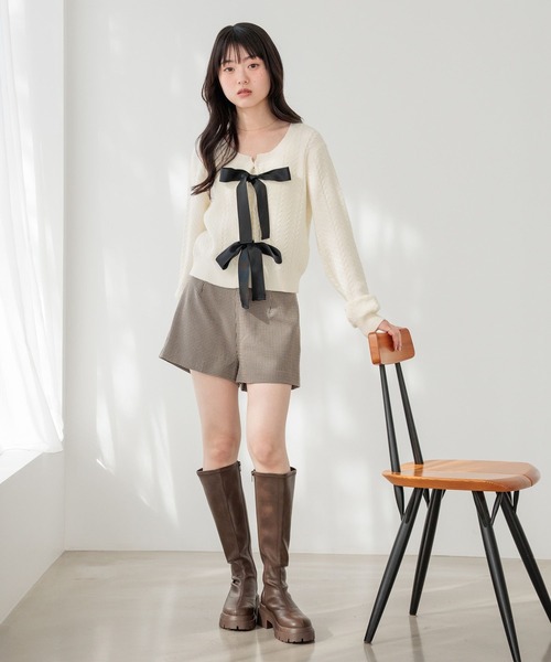 Heather（ヘザー）の「Wリボンケーブルカーディガン　645574（カーディガン/ボレロ・レディース・ブラック/アイボリー/グレー・FREE）」の8枚目の写真