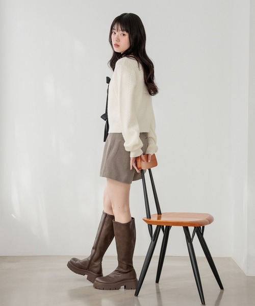 Heather（ヘザー）の「Wリボンケーブルカーディガン　645574（カーディガン/ボレロ・レディース・ブラック/アイボリー/グレー・FREE）」の9枚目の写真