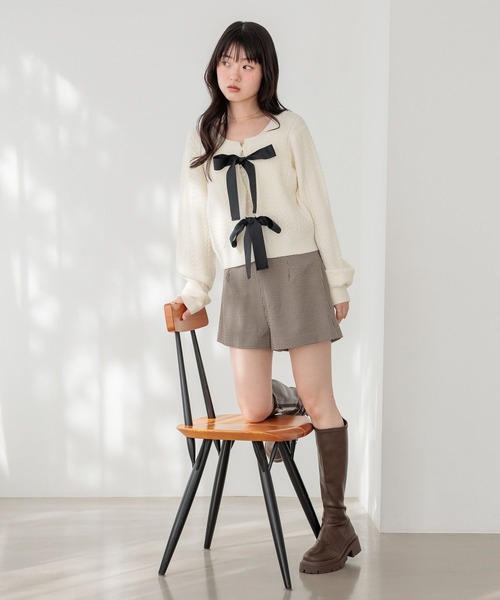 Heather（ヘザー）の「Wリボンケーブルカーディガン　645574（カーディガン/ボレロ・レディース・ブラック/アイボリー/グレー・FREE）」の11枚目の写真