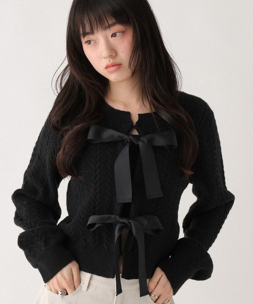 Heather（ヘザー）の「Wリボンケーブルカーディガン　645574（カーディガン/ボレロ・レディース・ブラック/アイボリー/グレー・FREE）」の14枚目の写真