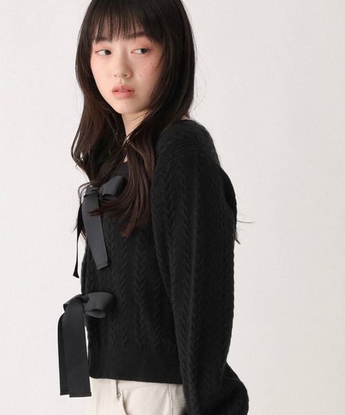 Heather（ヘザー）の「Wリボンケーブルカーディガン　645574（カーディガン/ボレロ・レディース・ブラック/アイボリー/グレー・FREE）」の15枚目の写真