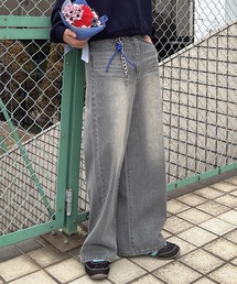 UNDERSTATEMENTs | 【ユニセックス】配色ステッチ合皮パッチストレートデニムパンツ(デニムパンツ)