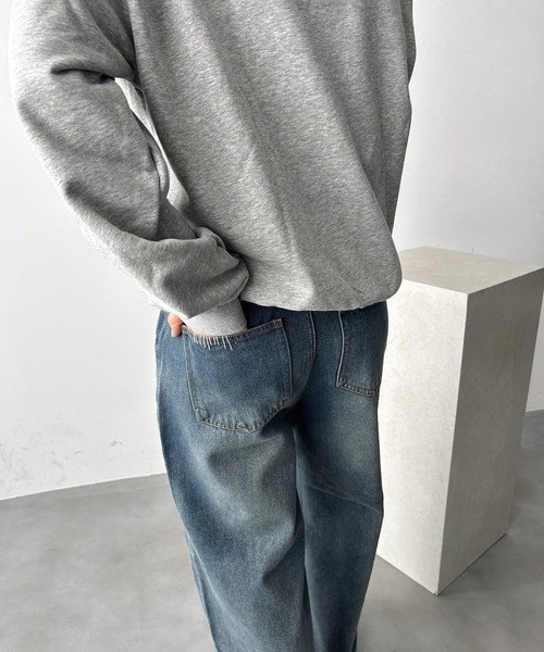 UNDERSTATEMENTs（アンダーステイトメント）の「【ユニセックス】配色ステッチ合皮パッチストレートデニムパンツ（デニムパンツ・メンズ・ブルー/グレー/ブラック/ブラック系その他/インディゴブルー/ブルー系その他・LARGE/MEDIUM/SMALL）」の9枚目の写真