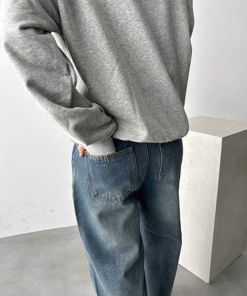UNDERSTATEMENTs（アンダーステイトメント）の「【ユニセックス】配色ステッチ合皮パッチストレートデニムパンツ（デニムパンツ・メンズ・ブルー/グレー/ブラック/ブラック系その他/インディゴブルー/ブルー系その他・LARGE/MEDIUM/SMALL）」の10枚目の写真
