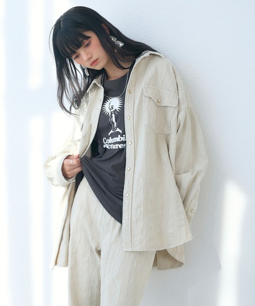 ELLEgirl(エルガール)の「フリンジジャガードシャツジャケット(シャツ/ブラウス・レディース・オフホワイト/ベージュ・FREE)」の1枚目の写真