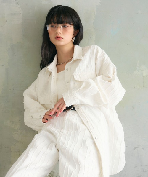 ELLEgirl(エルガール)の「フリンジジャガードシャツジャケット(シャツ/ブラウス・レディース・オフホワイト/ベージュ・FREE)」の11枚目の写真