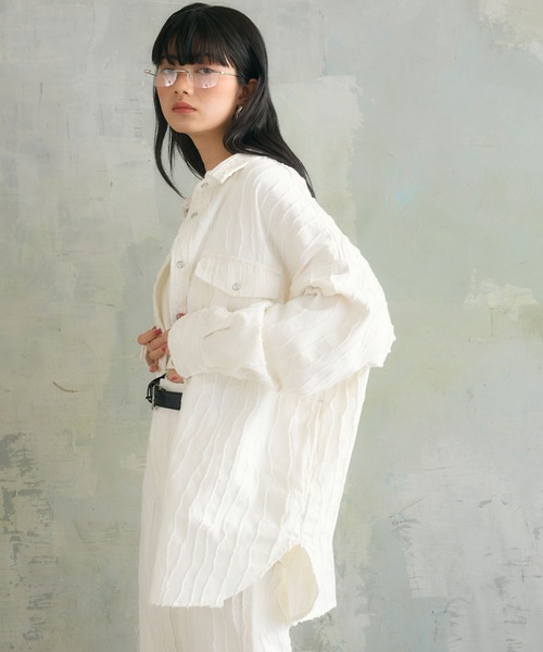 ELLEgirl(エルガール)の「フリンジジャガードシャツジャケット(シャツ/ブラウス・レディース・オフホワイト/ベージュ・FREE)」の8枚目の写真