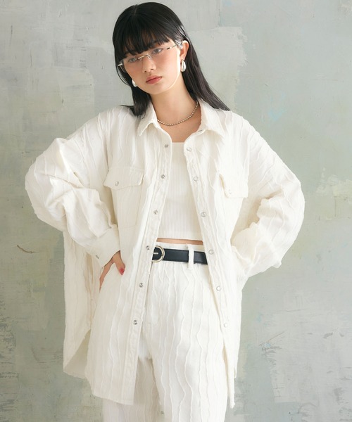 ELLEgirl(エルガール)の「フリンジジャガードシャツジャケット(シャツ/ブラウス・レディース・オフホワイト/ベージュ・FREE)」の6枚目の写真