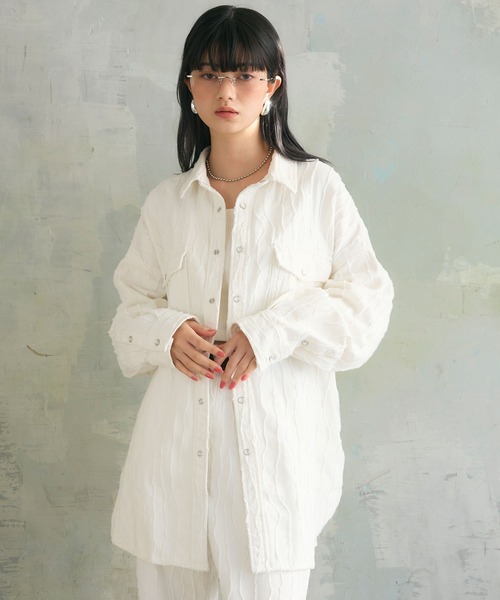 ELLEgirl(エルガール)の「フリンジジャガードシャツジャケット(シャツ/ブラウス・レディース・オフホワイト/ベージュ・FREE)」の7枚目の写真