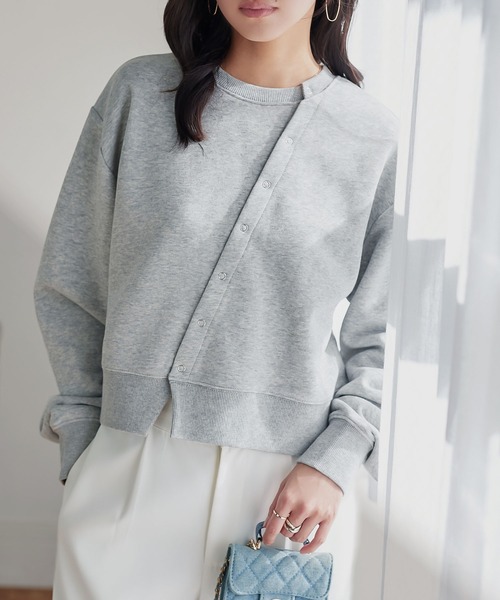 KOBE LETTUCE(コウベレタス)の「アシンメトリースウェットカーディガン(スウェット・レディース・ネイビー/オフホワイト/グレー・M)」の6枚目の写真