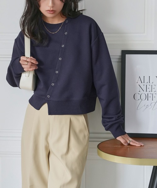 KOBE LETTUCE(コウベレタス)の「アシンメトリースウェットカーディガン(スウェット・レディース・ネイビー/オフホワイト/グレー・M)」の7枚目の写真