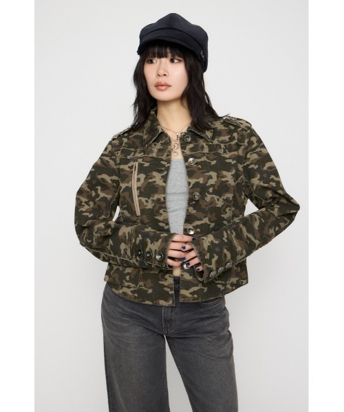 LAGUA GEM（ラグアジェム）の「CUT OFF MILITARY ジャケット（ミリタリージャケット・レディース・アイボリー/カモフラージュ・FREE）」の5枚目の写真