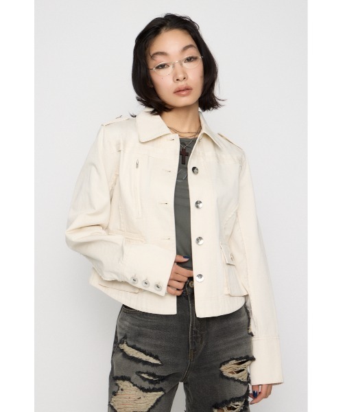 LAGUA GEM（ラグアジェム）の「CUT OFF MILITARY ジャケット（ミリタリージャケット・レディース・アイボリー/カモフラージュ・FREE）」の10枚目の写真