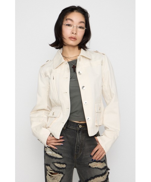 LAGUA GEM（ラグアジェム）の「CUT OFF MILITARY ジャケット（ミリタリージャケット・レディース・アイボリー/カモフラージュ・FREE）」の11枚目の写真