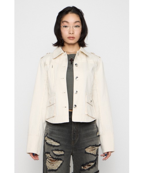 LAGUA GEM（ラグアジェム）の「CUT OFF MILITARY ジャケット（ミリタリージャケット・レディース・アイボリー/カモフラージュ・FREE）」の9枚目の写真